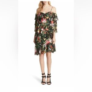 Alice + Olivia Women's Floral Off The Shoulder Black Dress